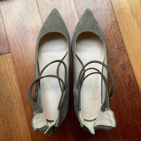 Nine West Khaki Suede Pointy Kitten Heels - Picture 3 of 5